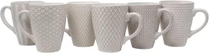 Mikasa Gourmet Basics Stoneware Mugs Pack Of 6 With Assorted Embossed Patterns (White)