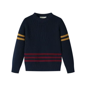 SWEATER WITH COLORED TRIMS-NAVY STRIPED