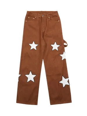 Thesupermade American Retro Embroidered Five-pointed Star Jeans